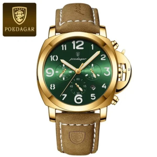 POEDAGAR 859 Luxury Sports Waterproof Luminous Mens Watch - Golden & Green