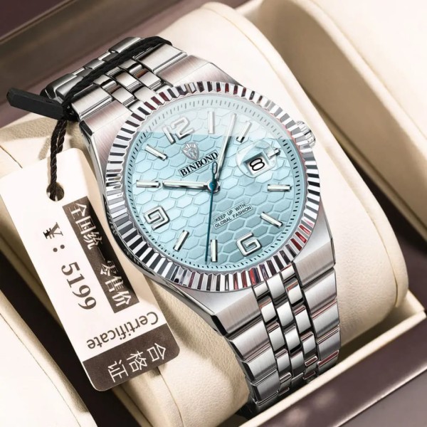Binbond 8181 Quartz Men's Watch For - Silver & Fest