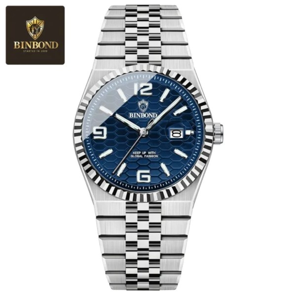 Binbond 8181 Quartz Men's Watch For - Silver & Blue