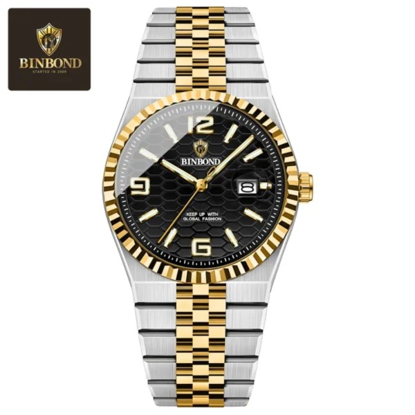 Binbond 8181 Quartz Men's Watch For - Silver Gold & Black