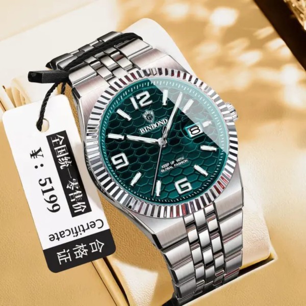 Binbond 8181 Quartz Men's Watch For - Silver & Green