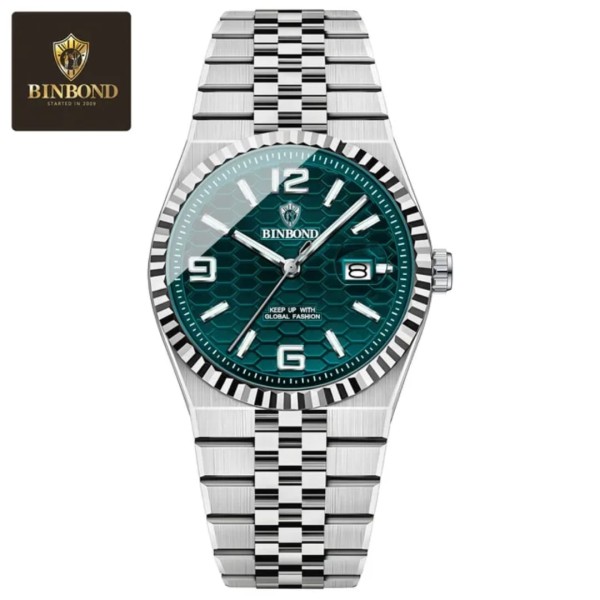 Binbond 8181 Quartz Men's Watch For - Silver & Green