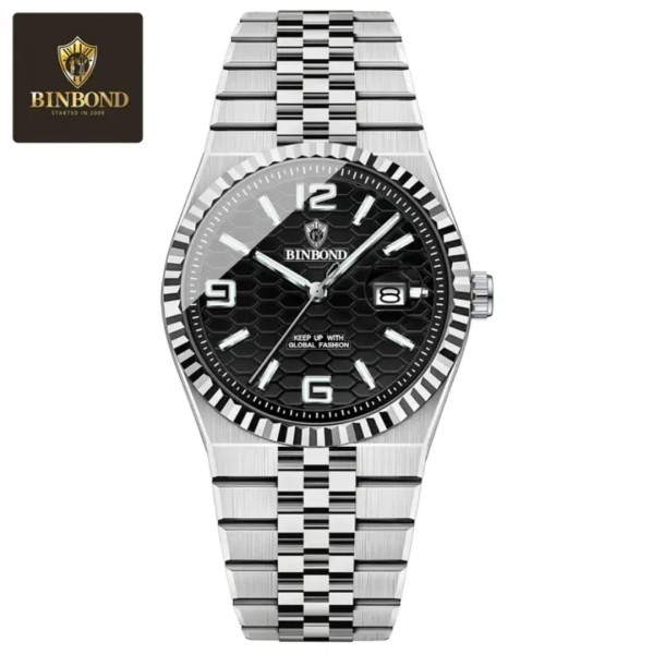Binbond 8181 Quartz Men's Watch For - Silver & Black