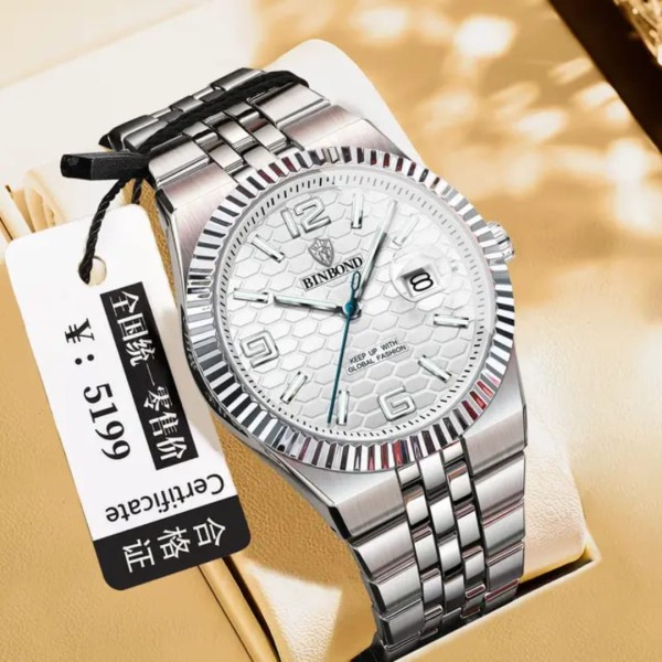 Binbond 8181 Quartz Men's Watch For - Silver & white