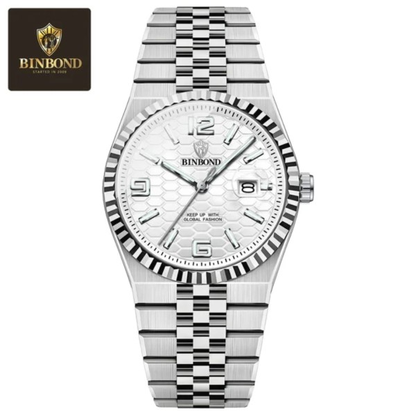 Binbond 8181 Quartz Men's Watch For - Silver & white