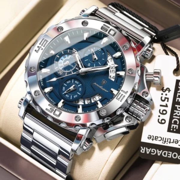 Poedagar 892 Steelness Steel Men's Watch – Silver &  Blue