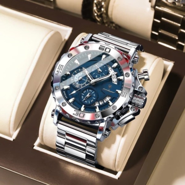 Poedagar 892 Steelness Steel Men's Watch – Silver &  Blue