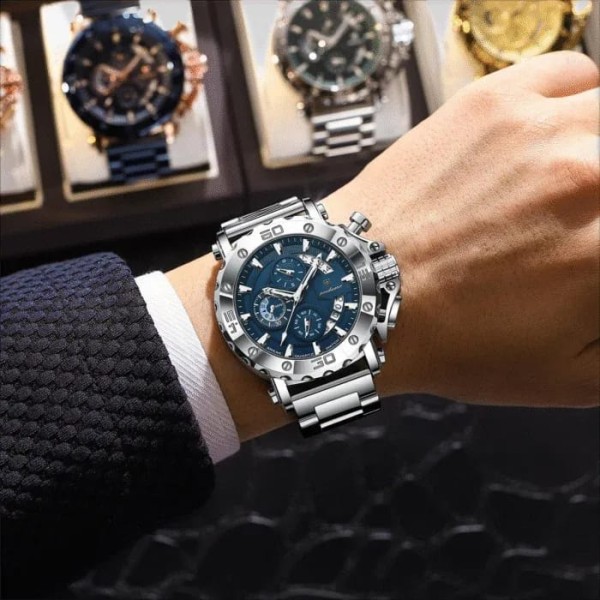 Poedagar 892 Steelness Steel Men's Watch – Silver &  Blue