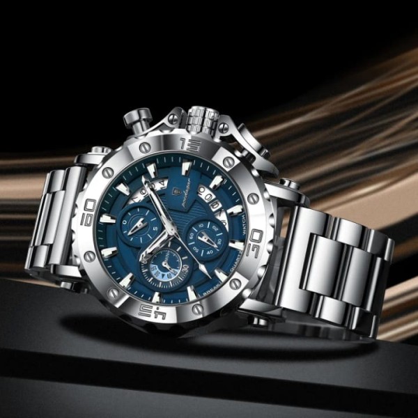 Poedagar 892 Steelness Steel Men's Watch – Silver &  Blue