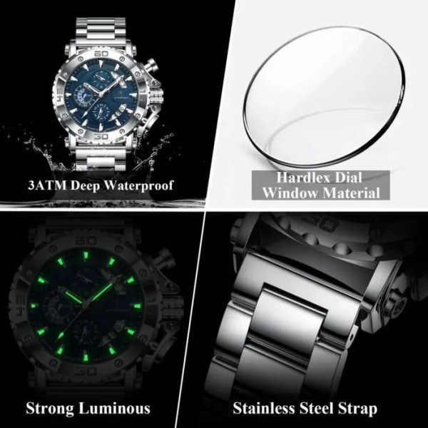 Poedagar 892 Steelness Steel Men's Watch – Silver &  Blue