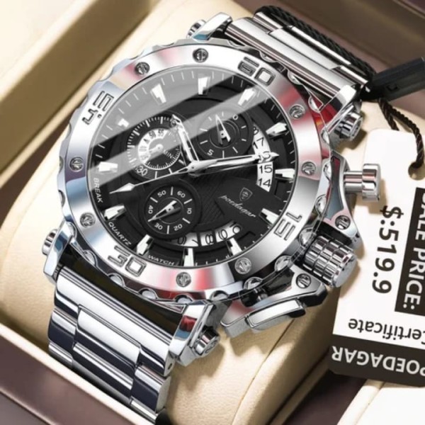 Poedagar 892 Steelness Steel Men's Watch – Silver & Black