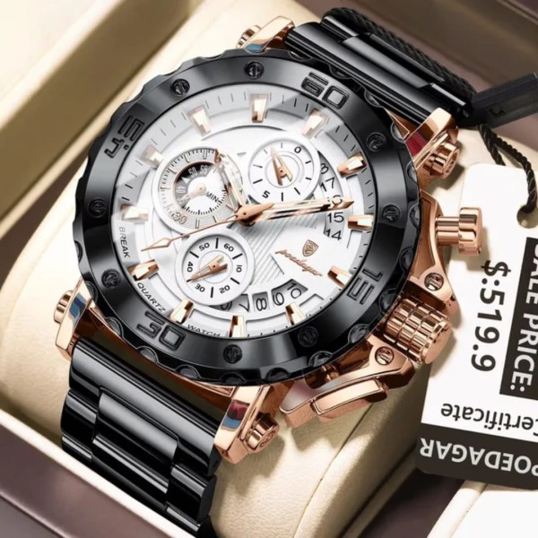 Poedagar 892 Steelness Steel Men's Watch – Black & White