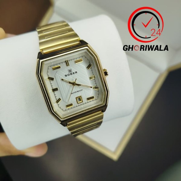 SOBER JC001 Steelness steel Men's Watch For- Golden & White