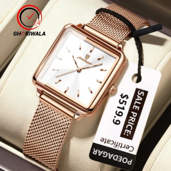 POEDAGAR 793 Luxury Women's Watch - Rose Gold & White