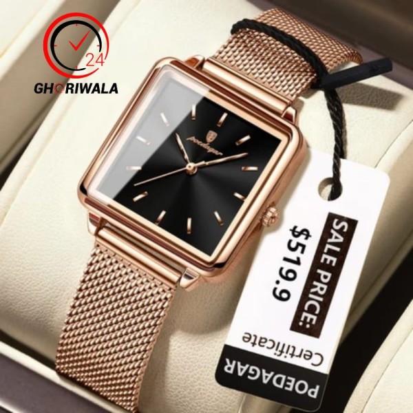 POEDAGAR 793 Luxury Women's Watch - Rose Gold & Black