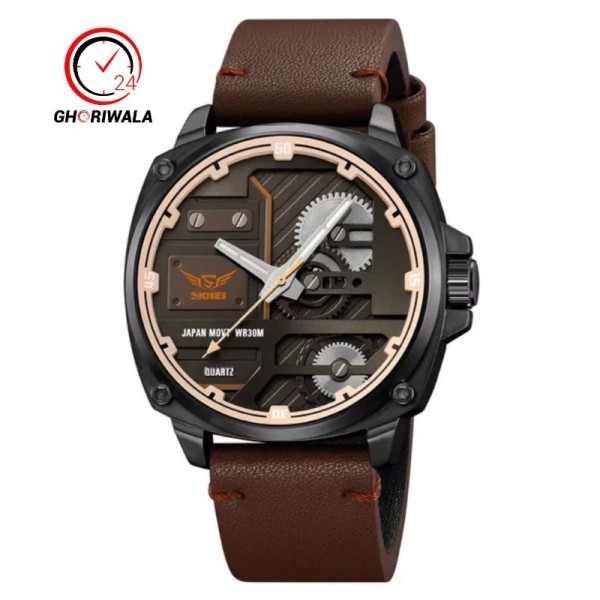 Skmei 2289 Leather Quartz Fashion Watch Men's For- Brown