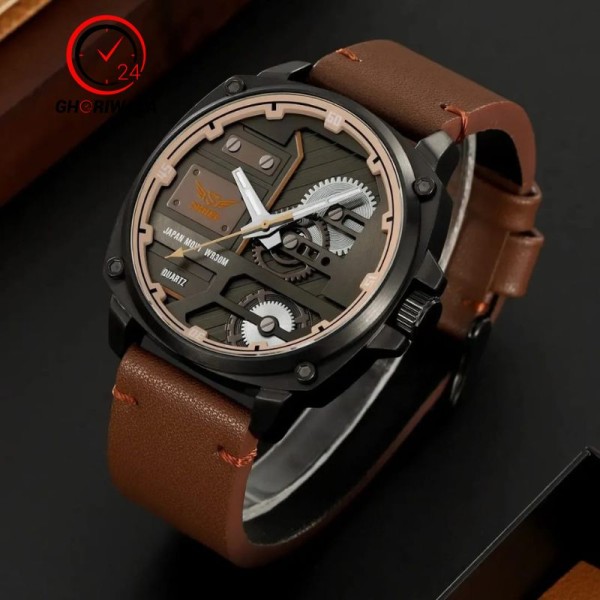 Skmei 2289 Leather Quartz Fashion Watch Men's For- Brown