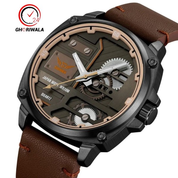 Skmei 2289 Leather Quartz Fashion Watch Men's For- Brown