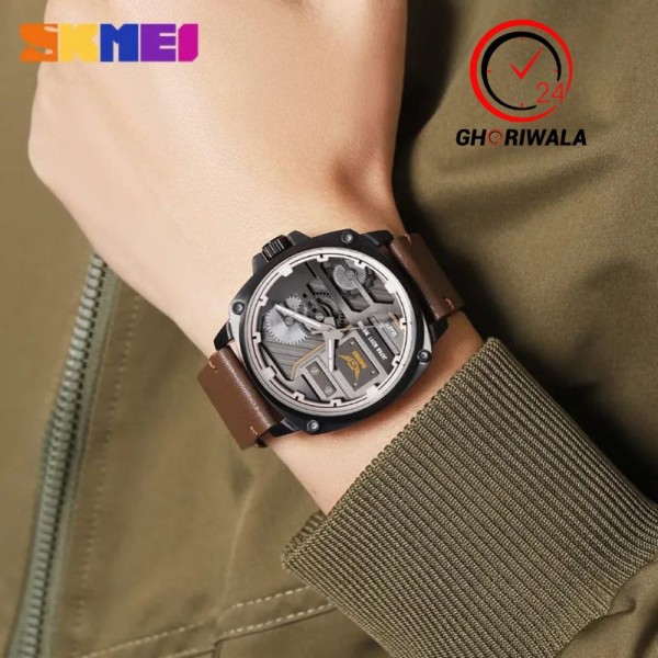 Skmei 2289 Leather Quartz Fashion Watch Men's For- Brown