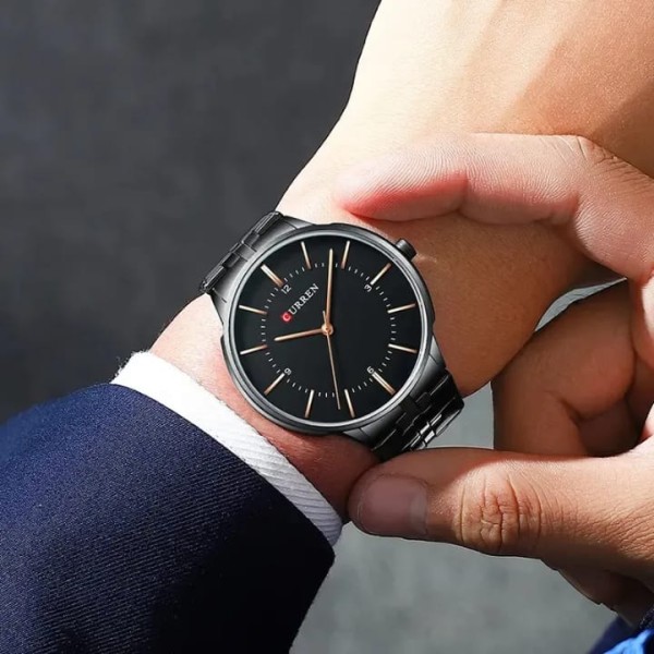 CURREN 8321 Stainless Steel Quartz Men's Watch - Black