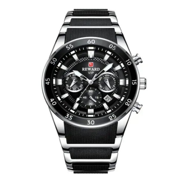 Reward 81011 Chronograph Wrist Luxury Men’s Watch - Silver & Black