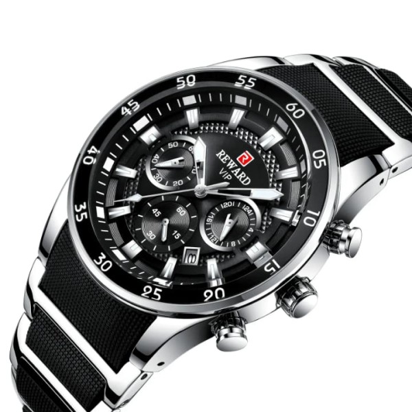 Reward 81011 Chronograph Wrist Luxury Men’s Watch - Silver & Black