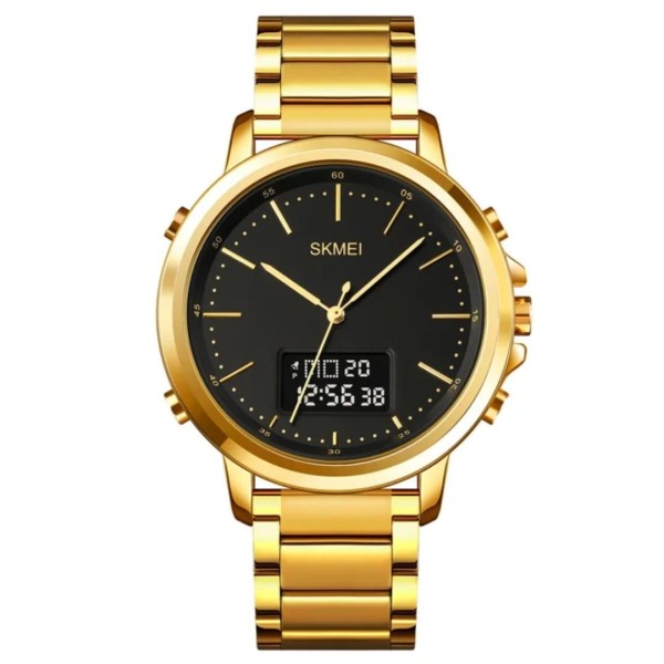 SKMEI 1652 Dual Time Stainless Steel Men's  Watch For - Golden