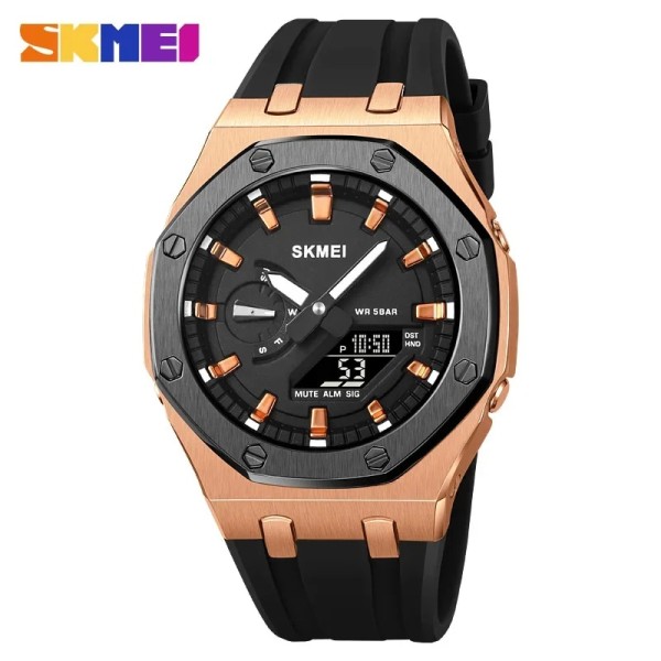 SKMEI 2243 Silicone Strap Men's Watch - Rose Gold