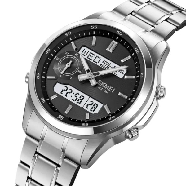 SKMEI 2284 Dual Time Stainless Men's Watch For - Silver & Black