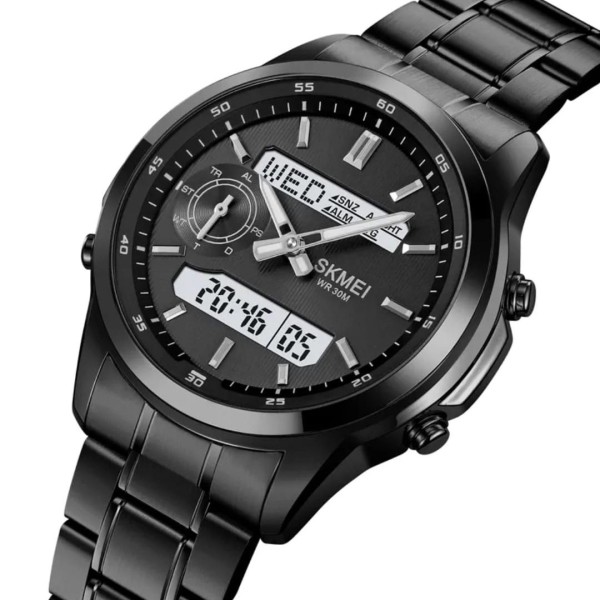 SKMEI 2284 Dual Time Stainless Men's Watch For -  Black