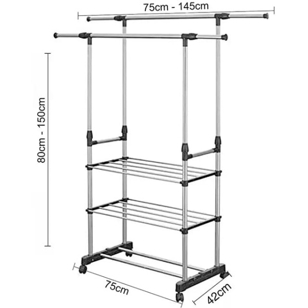 Double pole cloth Rack & 2 Layer Shoe Rack