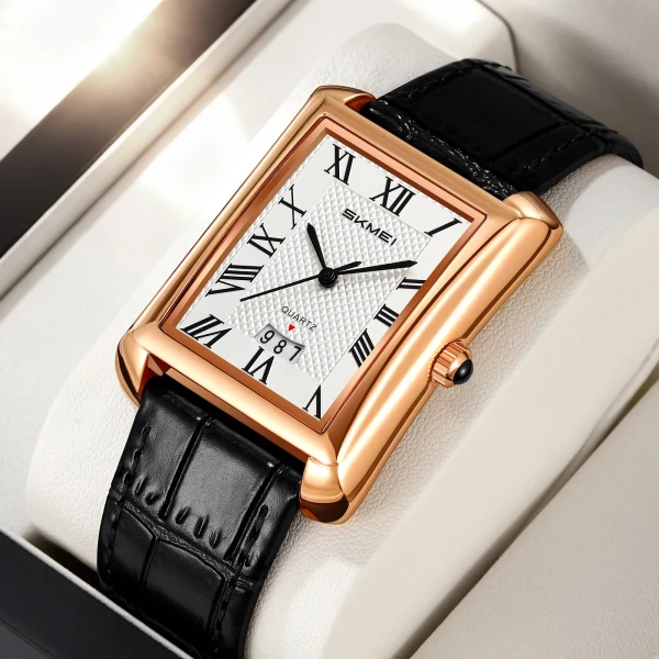SKMEI 2575 Elegant Business Mens Wrist Watch  - Black & White & Rose gold