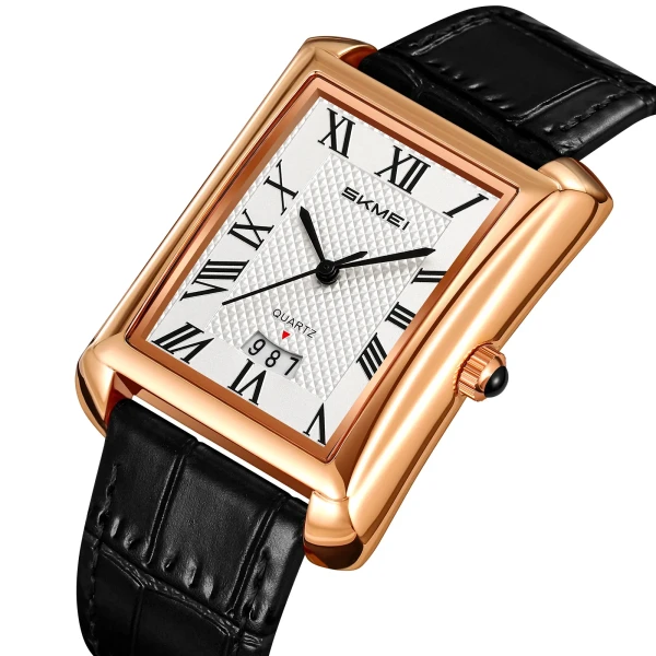 SKMEI 2575 Elegant Business Mens Wrist Watch  - Black & White & Rose gold