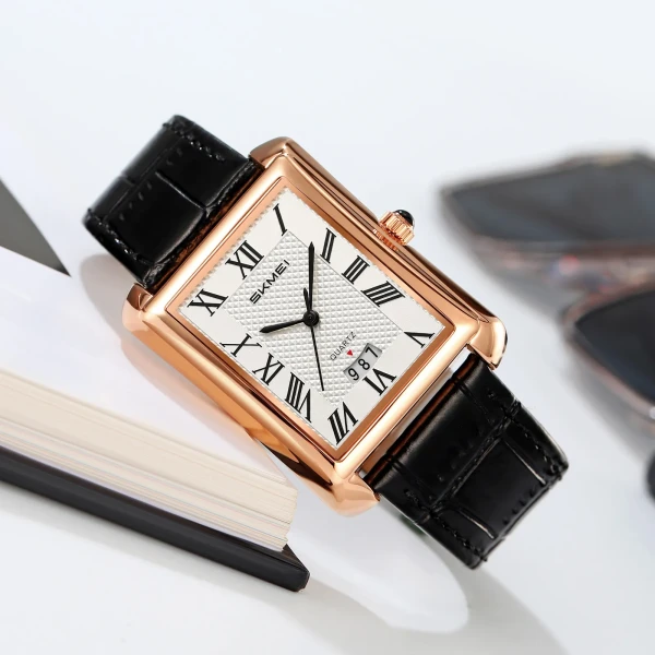 SKMEI 2575 Elegant Business Mens Wrist Watch  - Black & White & Rose gold
