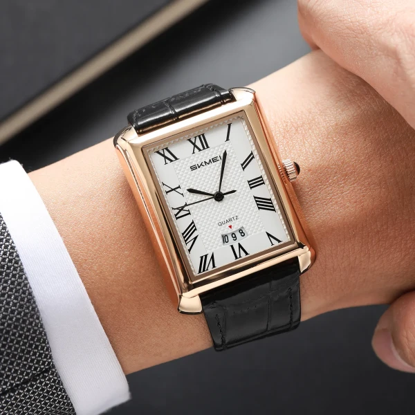 SKMEI 2575 Elegant Business Mens Wrist Watch  - Black & White & Rose gold