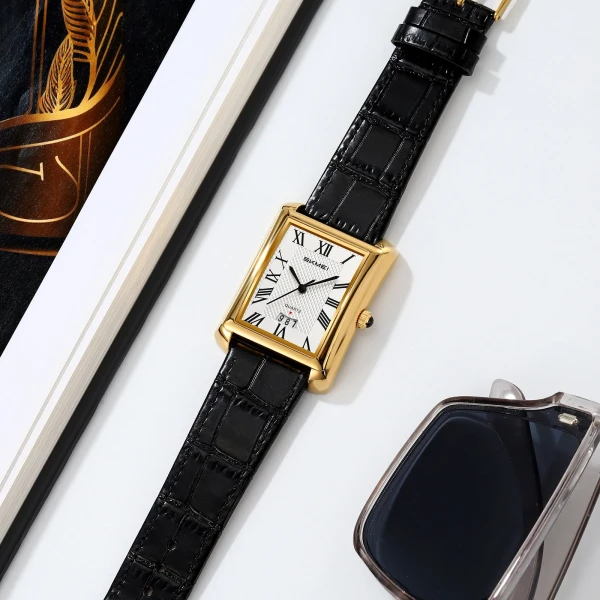 SKMEI 2575 Elegant Business Mens Wrist Watch - Black & Gold & White