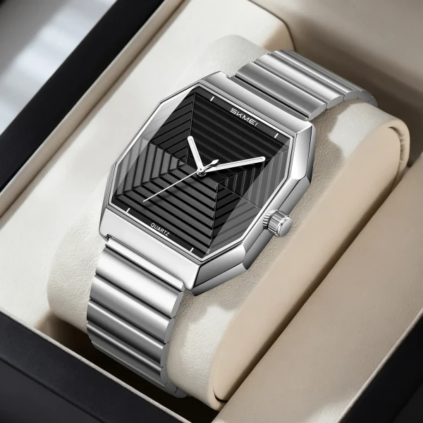 Skmei 9393 Luxury Quartz Watch for Men - Silver & Black