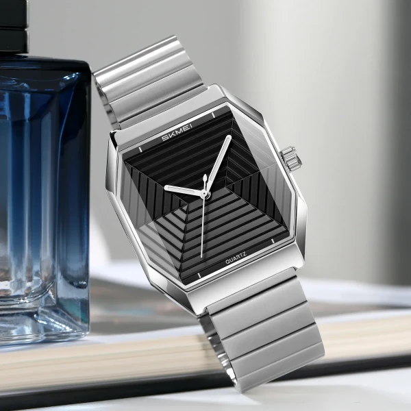 Skmei 9393 Luxury Quartz Watch for Men - Silver & Black