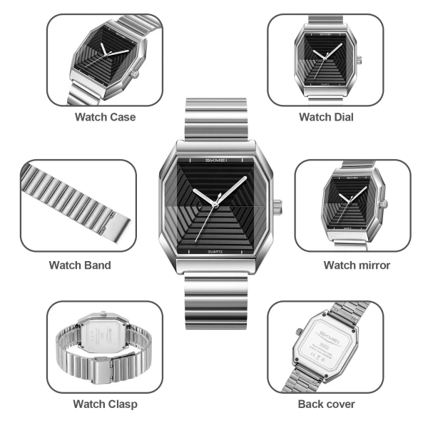 Skmei 9393 Luxury Quartz Watch for Men - Silver & Black