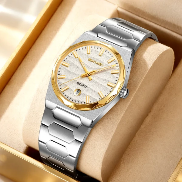 Skmei 9382 Luxury Quartz Watch for Men - Silver & Gold
