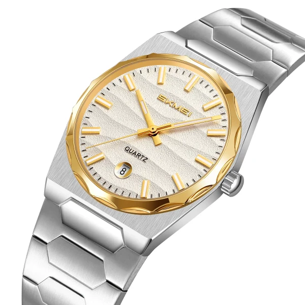 Skmei 9382 Luxury Quartz Watch for Men - Silver & Gold